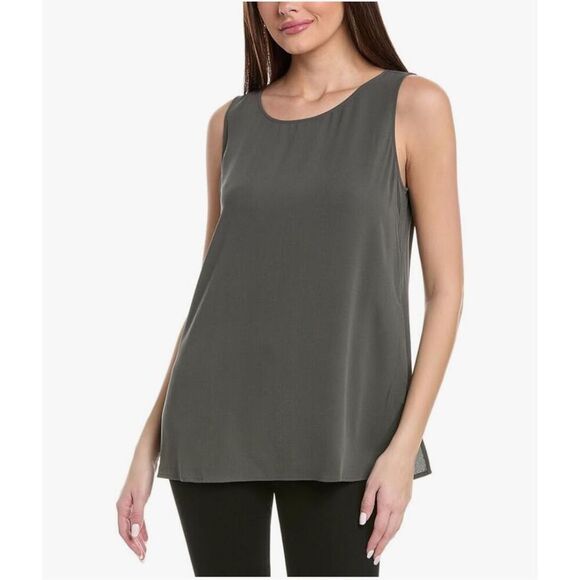 Eileen Fisher Gray Silk Tunic Tank - Picture 1 of 6